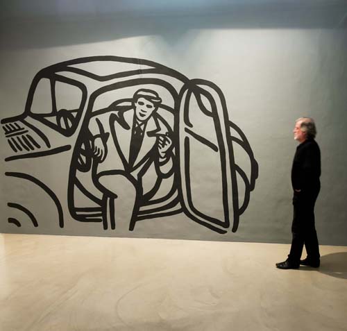 Grandad in a Topolino, wallpainting, installation view